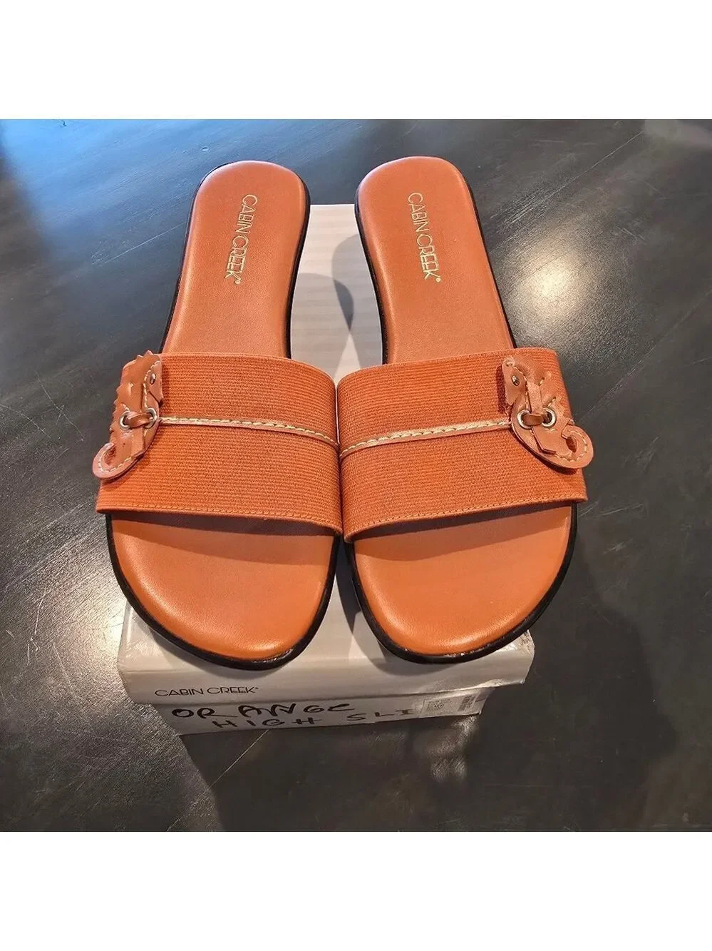 Cabin Creek Paloma Orange Wedge Slides Size 8.5